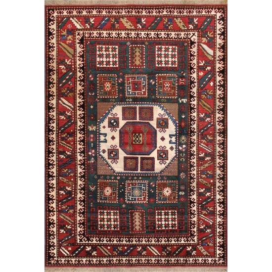 Pasargad Home Kazak Collection Hand-Knotted Wool Area Rug- 5'10" X 8' 6"