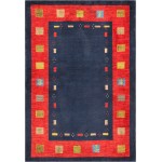 Pasargad Home Area Rug Gabbeh Hand-Knotted Lamb's Wool Blue 3' 5" X 4'11"