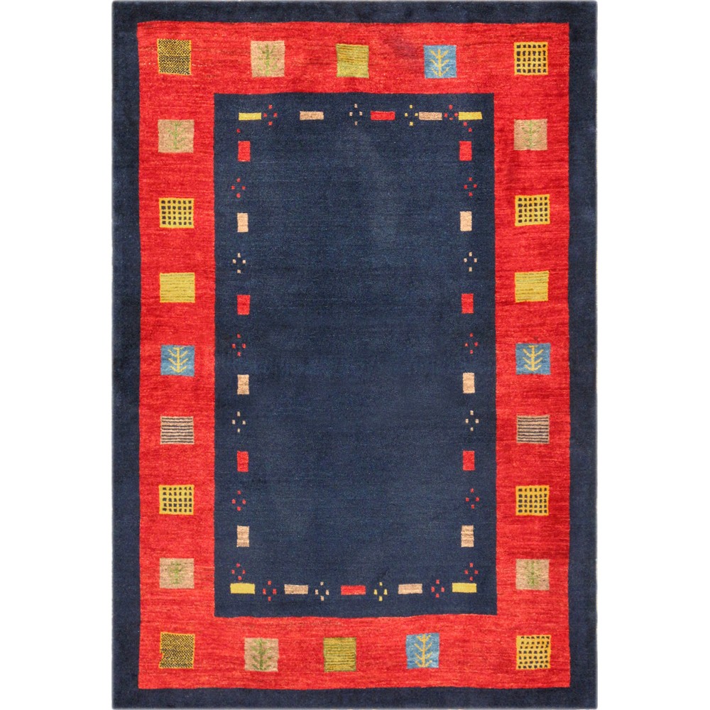 Pasargad Home Area Rug Gabbeh Hand-Knotted Lamb's Wool Blue 3' 5" X 4'11"