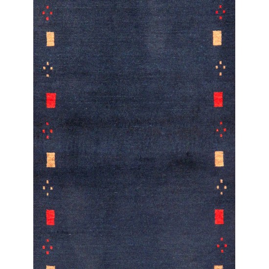 Pasargad Home Area Rug Gabbeh Hand-Knotted Lamb's Wool Blue 3' 5" X 4'11"