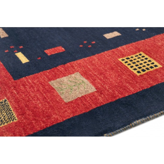 Pasargad Home Area Rug Gabbeh Hand-Knotted Lamb's Wool Blue 3' 5" X 4'11"