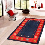 Pasargad Home Area Rug Gabbeh Hand-Knotted Lamb's Wool Blue 3' 5" X 4'11"