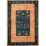 Pasargad Home Area Rug Gabbeh Hand-Knotted Lamb's Wool Green 3' 5" X 4'10"