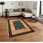 Pasargad Home Area Rug Gabbeh Hand-Knotted Lamb's Wool Green 3' 5" X 4'10"