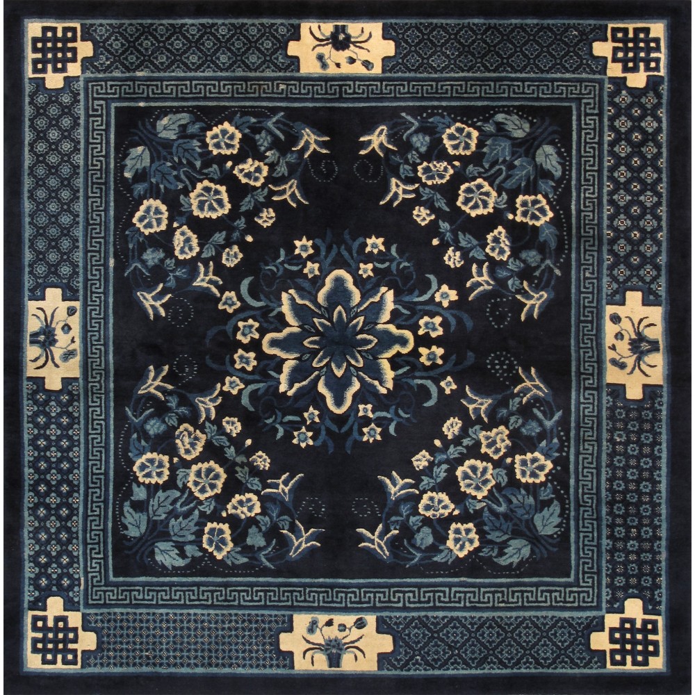 Pasargad Home Antique Hand-Knotted Wool Blue Area Rug 6' 2" X 6' 3"