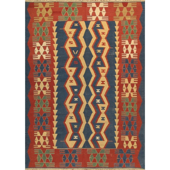 Pasargad Home Kilim Hand-Knotted Wool Area Rug- 5'11" X 8' 2"