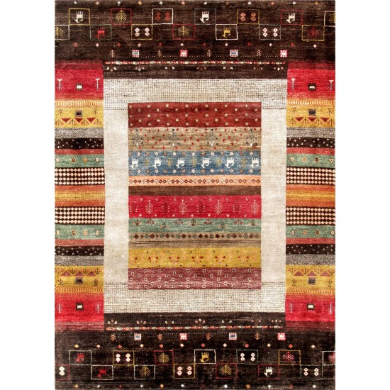 Pasargad Home Gabbeh Hand-Knotted Lamb's Wool Area Rug- 5' 6" X 7' 10"