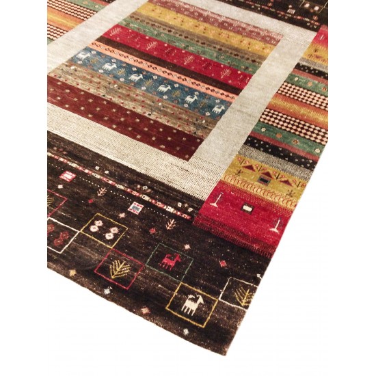 Pasargad Home Gabbeh Hand-Knotted Lamb's Wool Area Rug- 5' 6" X 7' 10"