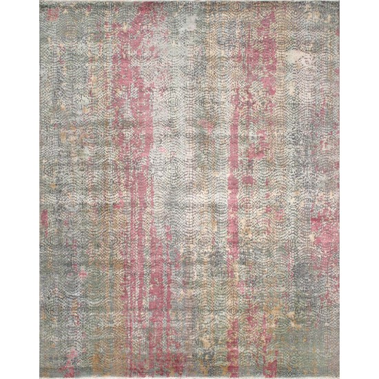 Pasargad Home Modern Gemstone Hand-Knotted Silk & Wool Area Rug- 8' 0" X 10' 0"