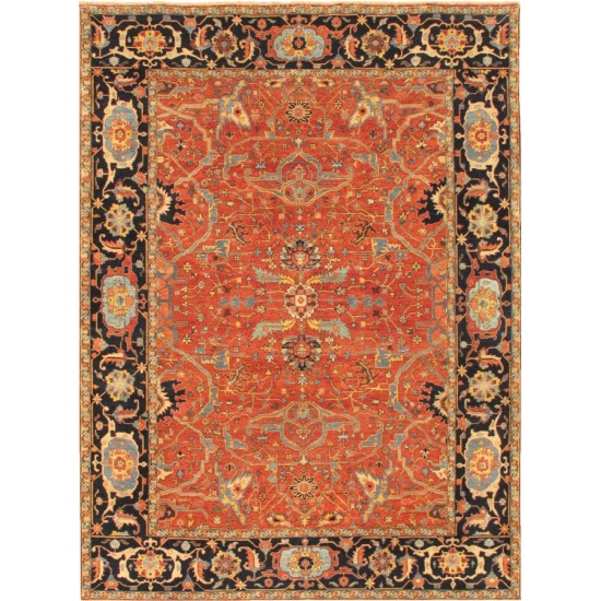 Pasargad Home Area Rug Ferehan Hand-Knotted Lamb's Wool Rust 8' 9" X 12' 5"