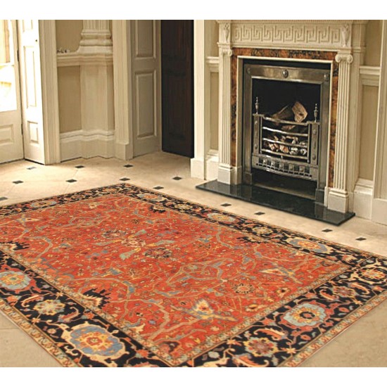 Pasargad Home Area Rug Ferehan Hand-Knotted Lamb's Wool Rust 8' 9" X 12' 5"