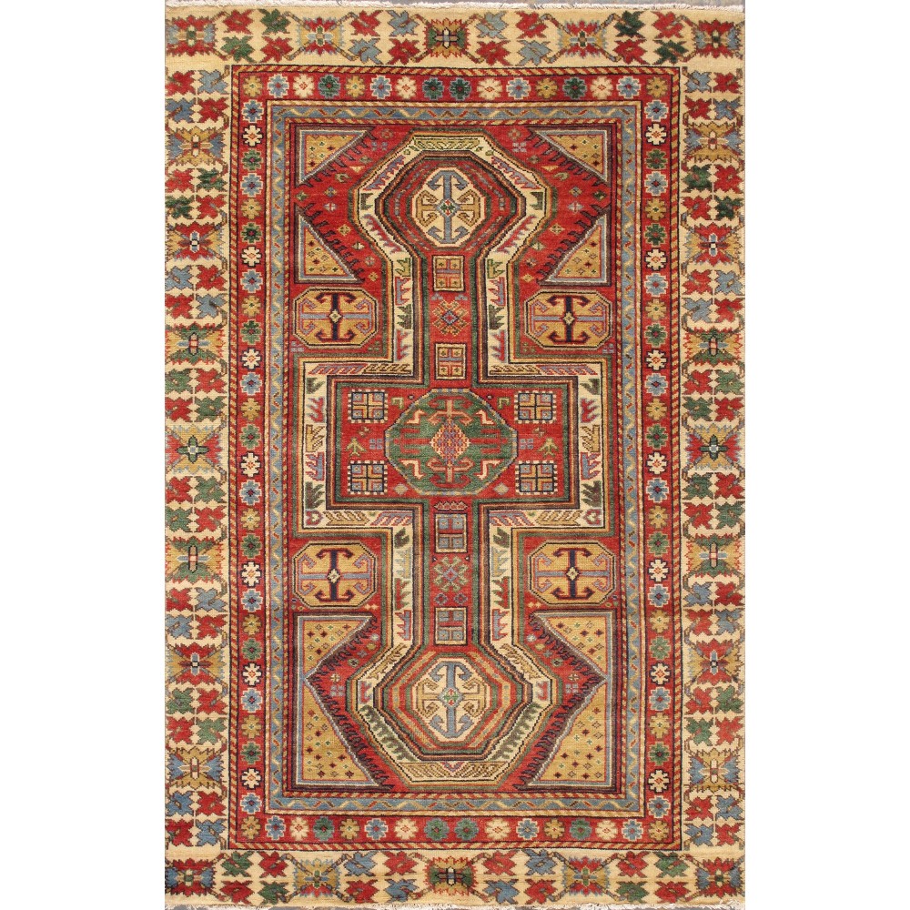 Pasargad Home Kazak Collection Hand-Knotted Wool Area Rug- 5' 2" X 8' 0"