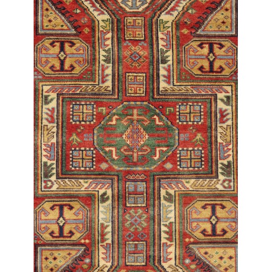 Pasargad Home Kazak Collection Hand-Knotted Wool Area Rug- 5' 2" X 8' 0"