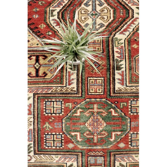 Pasargad Home Kazak Collection Hand-Knotted Wool Area Rug- 5' 2" X 8' 0"