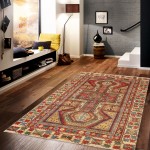 Pasargad Home Kazak Collection Hand-Knotted Wool Area Rug- 5' 2" X 8' 0"