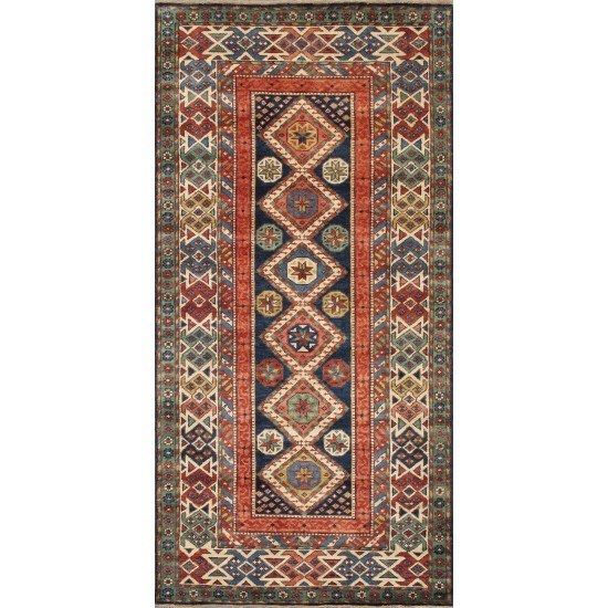 Pasargad Home Kazak Collection Hand-Knotted Wool Area Rug- 4' 0" X 8' 2"