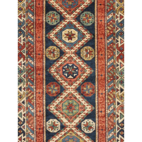 Pasargad Home Kazak Collection Hand-Knotted Wool Area Rug- 4' 0" X 8' 2"