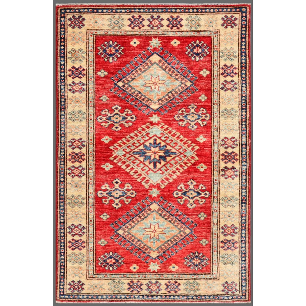 Pasargad Home Kazak Collection Hand-Knotted Lamb's Wool Area Rug- 3' 2" X 4' 9"