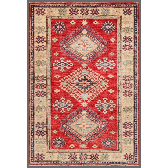 Pasargad Home Kazak Collection Hand-Knotted Lamb's Wool Area Rug- 3' 3" X 4' 9"