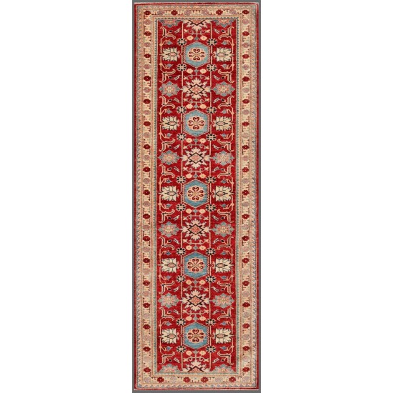 Pasargad Home Kazak Collection Hand-Knotted Lamb's Wool Area Rug- 3' 1" X 9' 7"