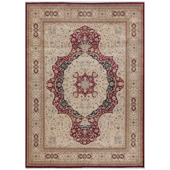 Pasargad Home Area Rug Tabriz Hand-Knotted Lamb's Wool Red 9' 1" X 12' 8"