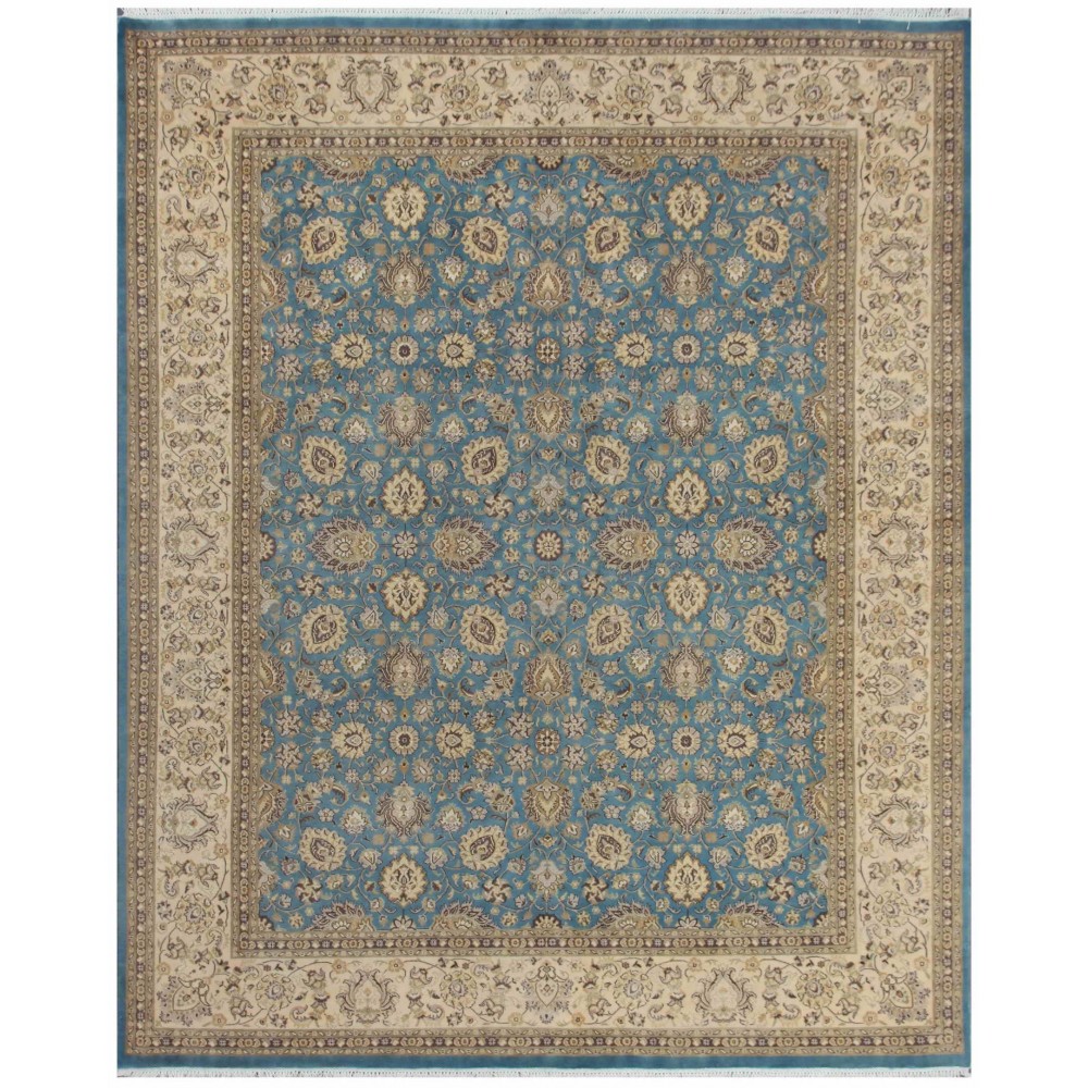 Pasargad Home Area Rug Tabriz Hand-Knotted Lamb's Wool Blue 8' 4" X 10' 3"