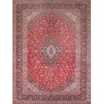 Pasargad Home Antique Kashan Collection Red Lamb's Wool Area Rug- 9'10" X 13' 1"