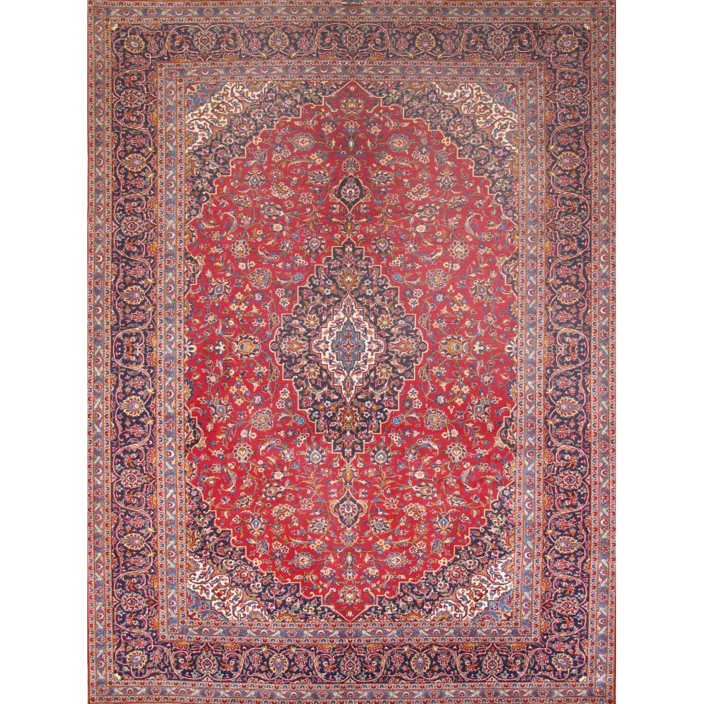 Pasargad Home Antique Kashan Collection Red Lamb's Wool Area Rug- 9'10" X 13' 1"