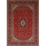 Pasargad Home Antique Kashan Collection Red Lamb's Wool Area Rug- 8' 2" X 11' 5"