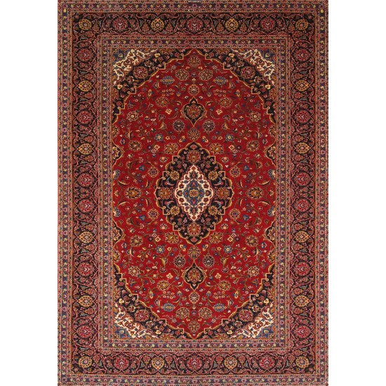 Pasargad Home Antique Kashan Collection Red Lamb's Wool Area Rug- 8' 2" X 11' 5"