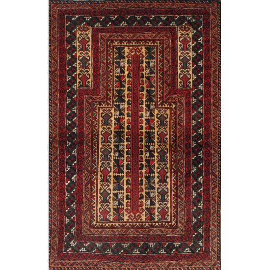 Pasargad Home Antique Balouch Camel Lamb's Wool Area Rug- 2'11" X 4' 9"