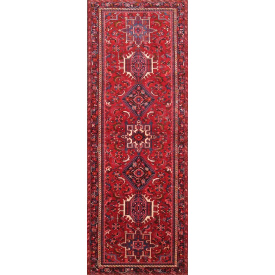 Pasargad Home Antique Karajeh Red Lamb's Wool Area Rug- 3'11" X 10' 7"