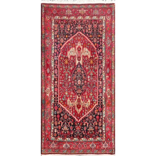 Pasargad Home Antique Bidjar Collection Red Wool Area Rug- 4' 2" X 8' 9"