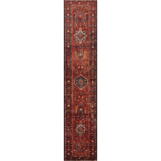 Pasargad Home Vintage Karajeh Collection Rust Wool Area Rug- 3' 0" X 14'10"