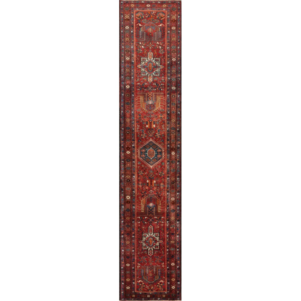 Pasargad Home Vintage Karajeh Collection Rust Wool Area Rug- 3' 0" X 14'10"