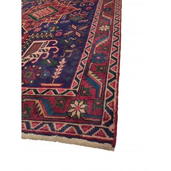 Pasargad Home Vintage Karajeh Collection Blue Wool Area Rug- 3' 3" X 12' 4"