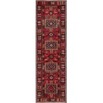 Pasargad Home Vintage Karajeh Collection Red Wool Area Rug- 3' 2" X 10' 8"