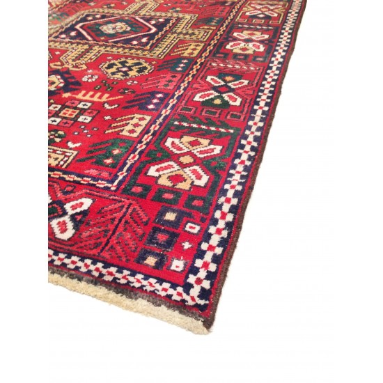 Pasargad Home Vintage Karajeh Collection Red Wool Area Rug- 3' 2" X 10' 8"