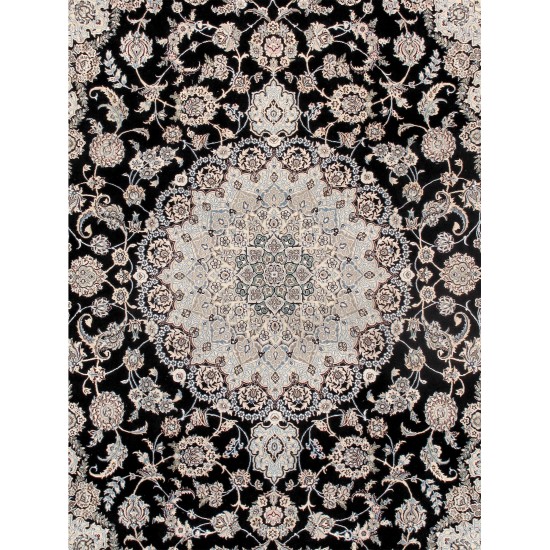 Pasargad Home Nain Hand-Knotted Navy/Ivory Wool Area Rug- 9'11" x 13'1"