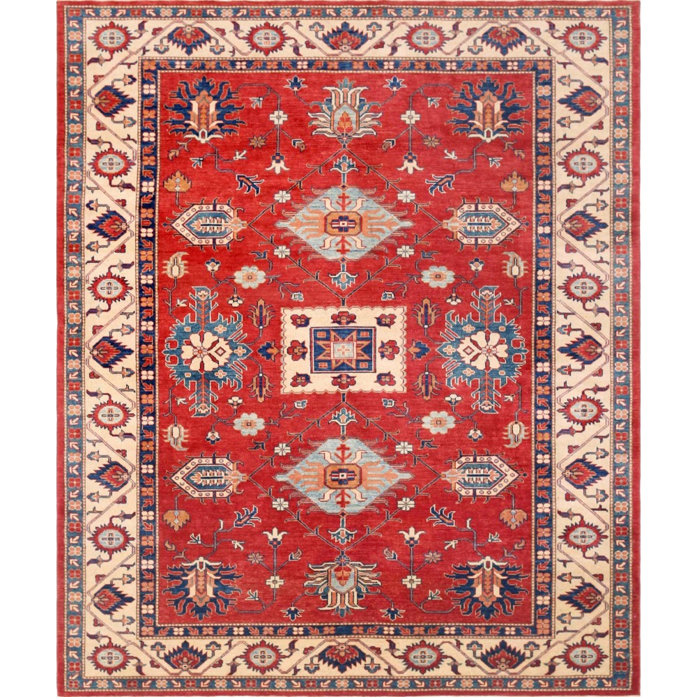 Pasargad Home Kazak Collection Hand-Knotted Wool Area Rug- 8' 11" X 10' 10"