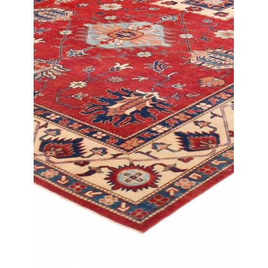 Pasargad Home Kazak Collection Hand-Knotted Wool Area Rug- 8' 11" X 10' 10"