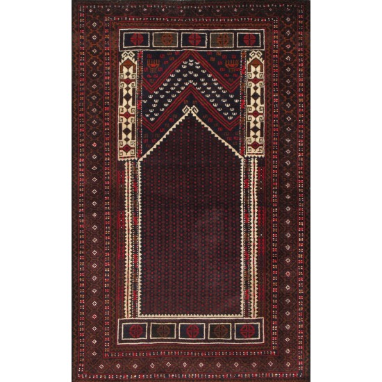 Pasargad Home Antique Balouch Collection Red Lamb's Wool Area Rug- 2' 9" X 4' 7"