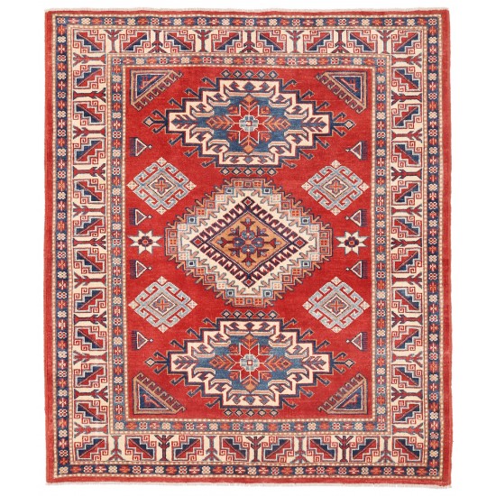 Pasargad Home Kazak Collection Hand-Knotted Wool Area Rug- 4'11" X 5'11"