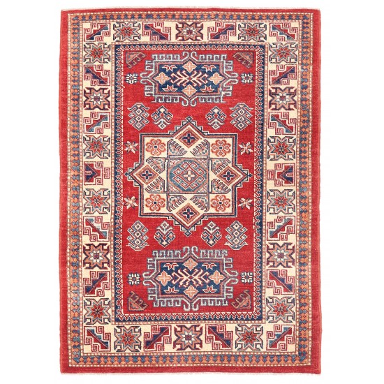 Pasargad Home Kazak Collection Hand-Knotted Wool Area Rug- 4' 2" X 5'11"