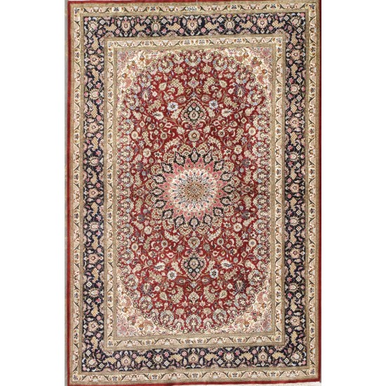 Pasargad Home Qum Colletion Hand-Knotted Pure Silk Area Rug- 3' 3" X 4'11"