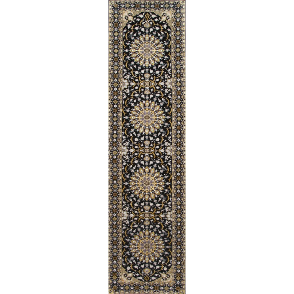 Pasargad Home Isfahan Collection Hand-Knotted Silk & Wool Runner- Pasargad Home Isfahan Collection Hand-Knotted Silk & Wool Runner-