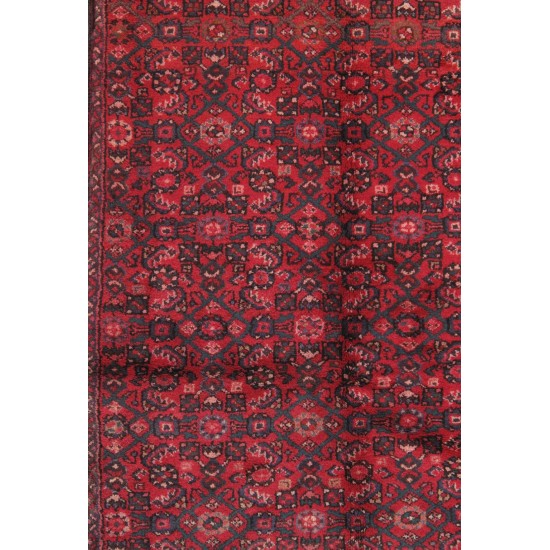 Pasargad Home Vintage Hamadan Collection Red Lamb's Wool Area Rug- 3' 0" X 7' 1"