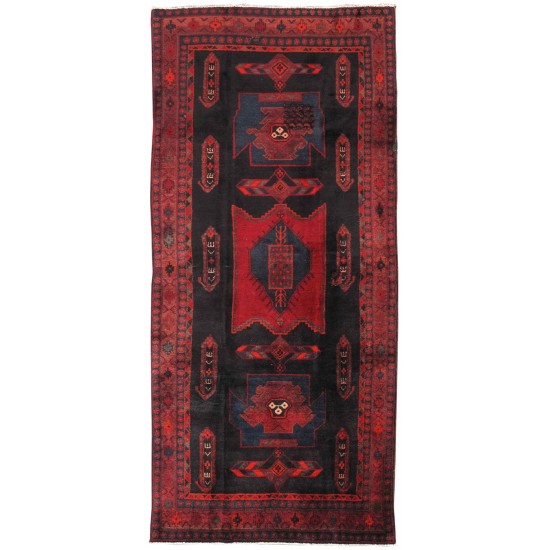 Pasargad Home Vintage Lori Collection Black Lamb's Wool Area Rug- 4' 4" X 9' 8"