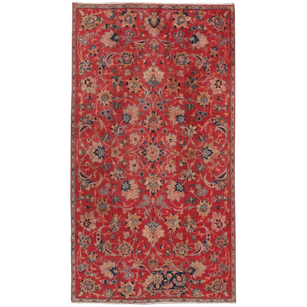 Pasargad Home Vintage Hamadan Collection Red Lamb's Wool Area Rug- 4' 3" X 8'10"