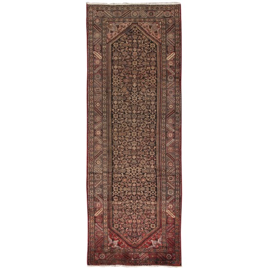 Pasargad Home Vintage Hamadan Brown Lamb's Wool Area Rug- 3' 7" X 10' 8"